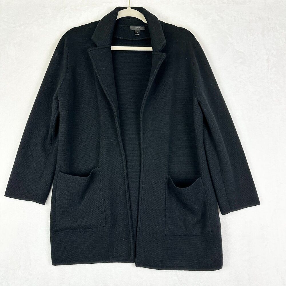 J. Crew Sophie Open Front Sweater Blazer Size Medium Black Cotton Merino Wool